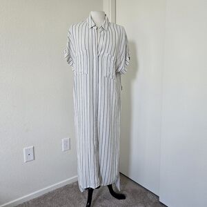 Anthropologie Cloth & Stone Maxi Shirt Button Front Dress Striped size MediumAnt